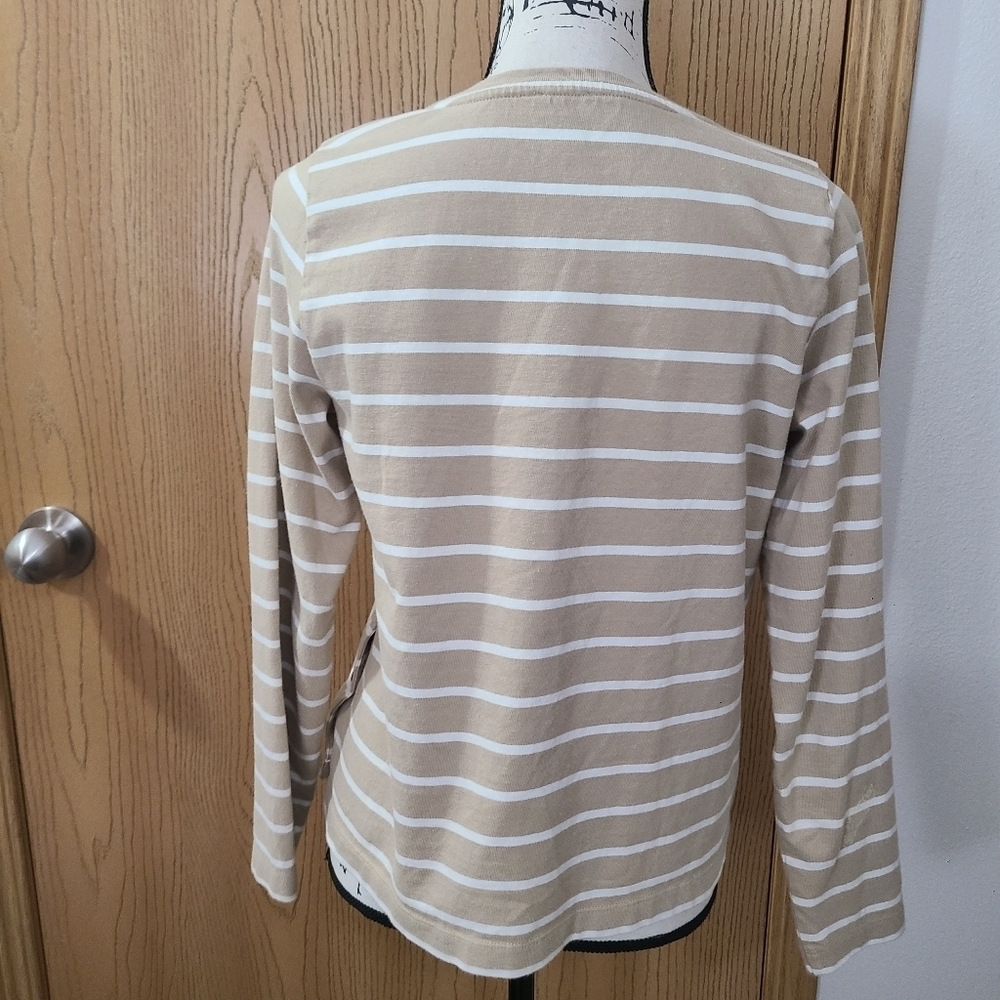 J. Crew Tan Striped Gold Button Preppy Old Money Long Sleeved Top - Picture 4 of 5